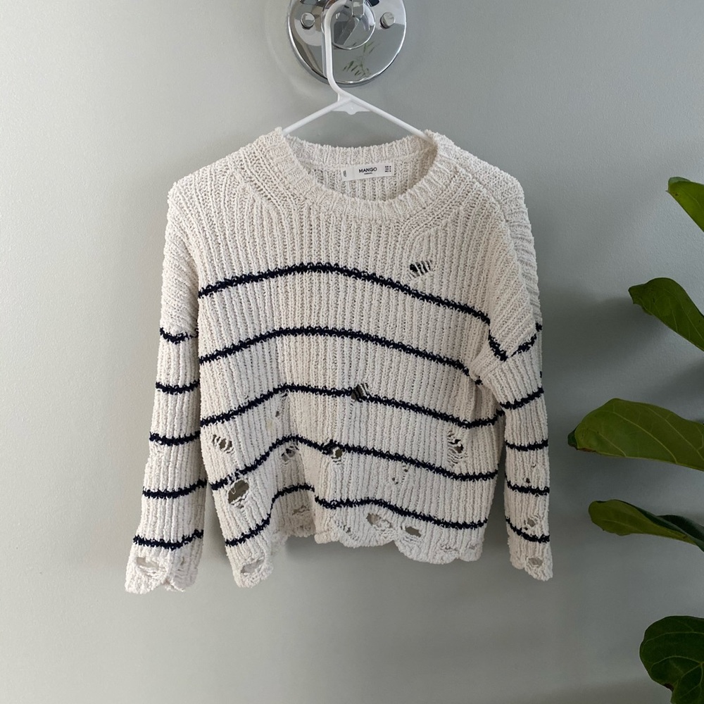 Mango brand stripe distressed style sweater